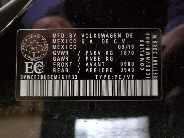 2019 Volkswagen Jetta S მანქანა იყიდება აუქციონზე, vin: 3VWC57BU5KM261533, აუქციონის ნომერი: 75284063
