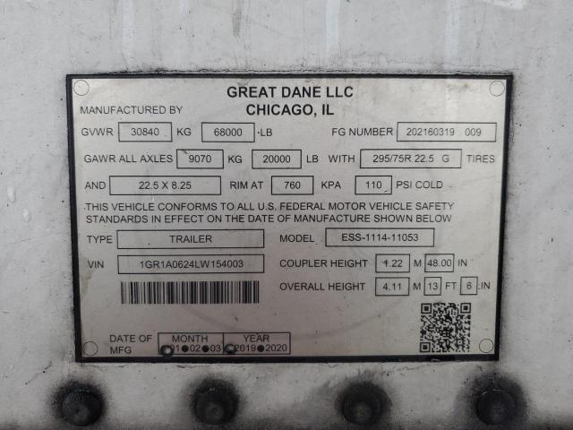 Aukcja sprzedaży 2020 Great Dane Trailer Reefer, vin: 1GR1A0624LW154003, numer aukcji: 76240643