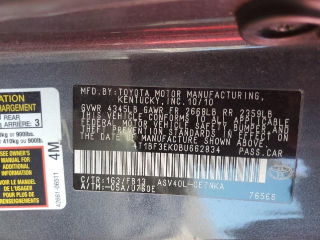 Продажа на аукционе авто 2011 Toyota Camry Base, vin: 4T1BF3EK0BU662834, номер лота: 75781423
