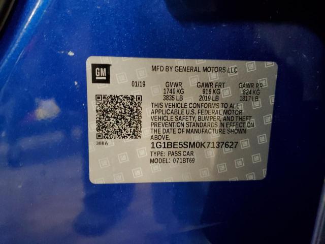 Продажа на аукционе авто 2019 Chevrolet Cruze Lt, vin: 1G1BE5SM0K7137627, номер лота: 75116573