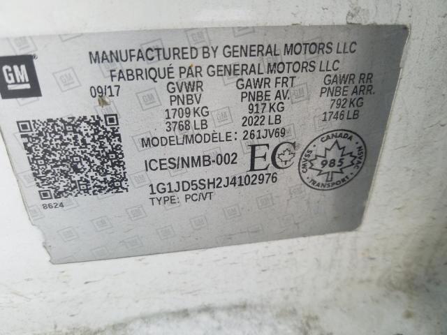 73093043 :رقم المزاد ، 1G1JD5SH2J4102976 vin ، 2018 Chevrolet Sonic Lt مزاد بيع