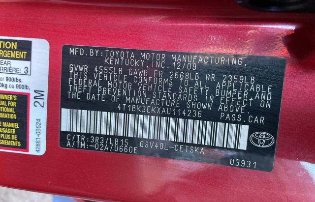 78263523 :رقم المزاد ، 4T1BK3EKXAU114236 vin ، 2010 Toyota Camry Se مزاد بيع