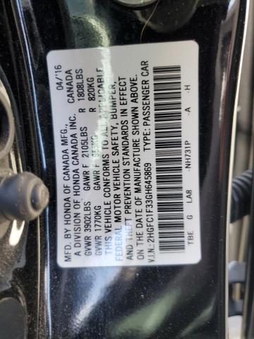 76754693 :رقم المزاد ، 2HGFC1F33GH645869 vin ، 2016 Honda Civic Ex مزاد بيع