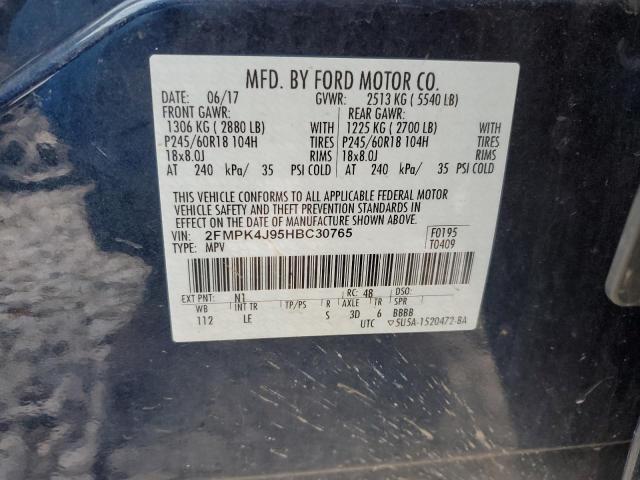2017 Ford Edge Sel მანქანა იყიდება აუქციონზე, vin: 2FMPK4J95HBC30765, აუქციონის ნომერი: 74542013