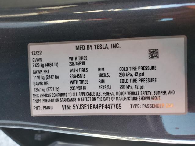 Aukcja sprzedaży 2023 Tesla Model 3, vin: 5YJ3E1EA4PF447769, numer aukcji: 75150313
