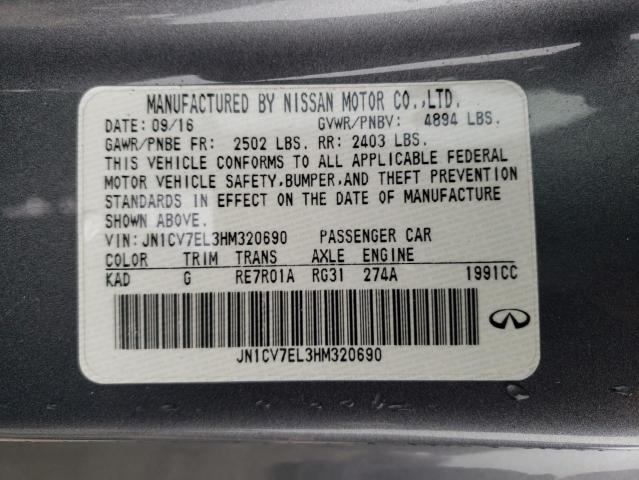 76910273 :رقم المزاد ، JN1CV7EL3HM320690 vin ، 2017 Infiniti Q60 Base مزاد بيع
