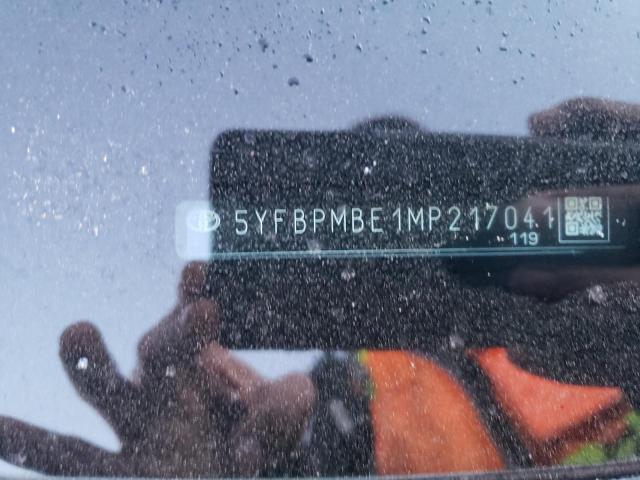 Продаж на аукціоні авто 2021 Toyota Corolla, vin: 5YFBPMBE1MP217041, номер лоту: 78023473