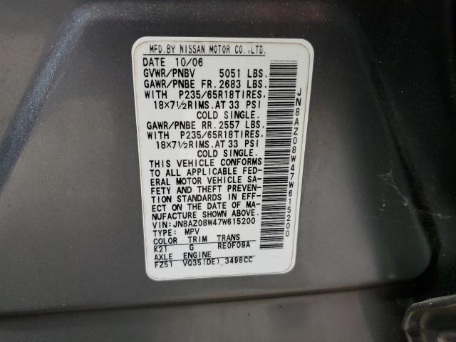 Aukcja sprzedaży 2007 Nissan Murano Sl, vin: JN8AZ08W47W615200, numer aukcji: 74899823