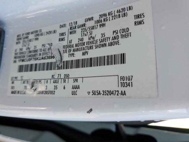 76749683 :رقم المزاد ، 1FMCU0F76KUA63696 vin ، 2019 Ford Escape S مزاد بيع