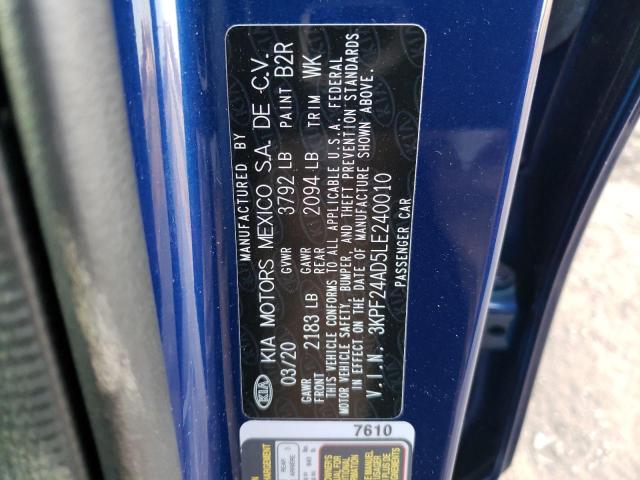 2020 Kia Forte Fe მანქანა იყიდება აუქციონზე, vin: 3KPF24AD5LE240010, აუქციონის ნომერი: 77066843