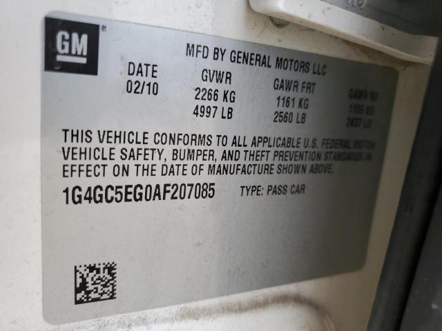 76229983 :رقم المزاد ، 1G4GC5EG0AF207085 vin ، 2010 Buick Lacrosse Cxl مزاد بيع
