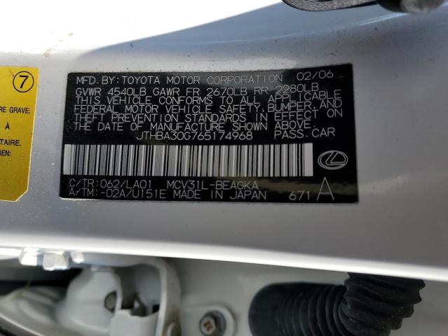 74802643 :رقم المزاد ، JTHBA30G765174968 vin ، 2006 Lexus Es 330 مزاد بيع