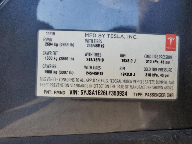 75310943 :رقم المزاد ، 5YJSA1E26LF350924 vin ، 2020 Tesla Model S مزاد بيع