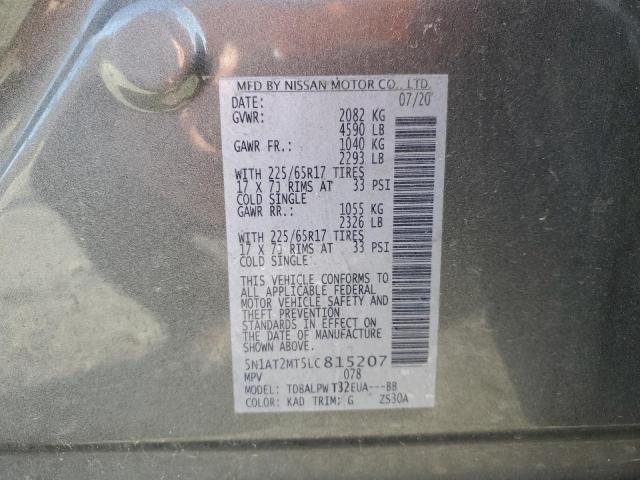 78448224 :رقم المزاد ، 5N1AT2MT5LC815207 vin ، 2020 Nissan Rogue مزاد بيع