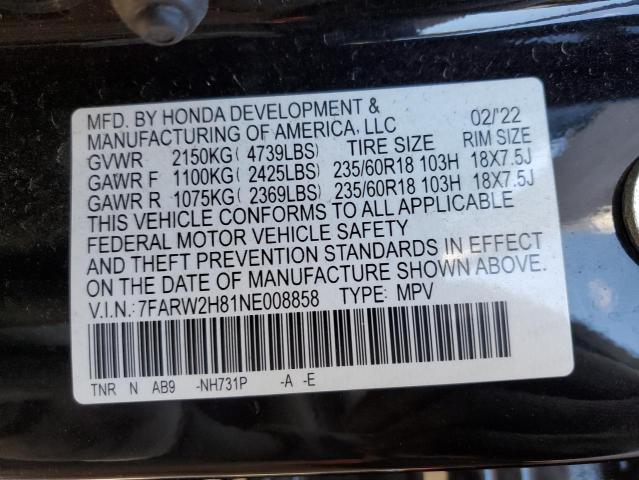 80429494 :رقم المزاد ، 7FARW2H81NE008858 vin ، 2022 Honda Cr-v مزاد بيع