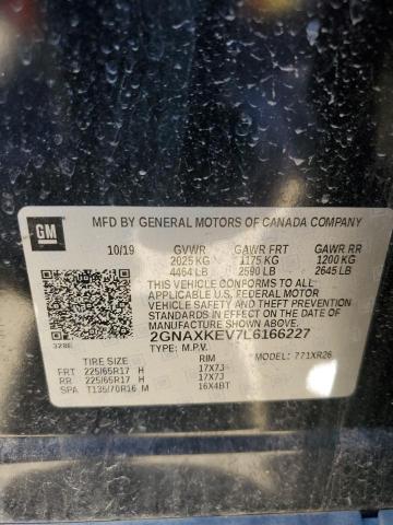 80210984 :رقم المزاد ، 2GNAXKEV7L6166227 vin ، 2020 Chevrolet Equinox مزاد بيع