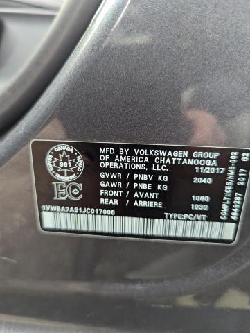 Aukcja sprzedaży 2018 Volkswagen Passat, vin: 1VWBA7A31JC017006, numer aukcji: 78984044