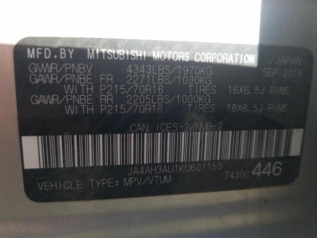 Aukcja sprzedaży 2019 Mitsubishi Rvr, vin: JA4AH3AU1KU601150, numer aukcji: 80755994