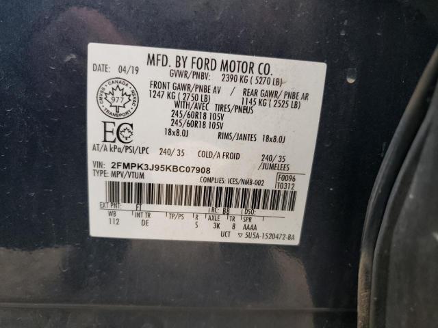 2019 Ford Edge Sel მანქანა იყიდება აუქციონზე, vin: 2FMPK3J95KBC07908, აუქციონის ნომერი: 81311294