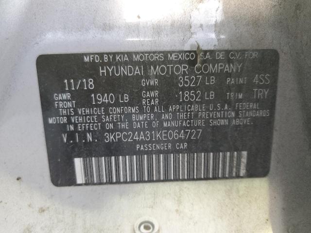 2019 Hyundai Accent მანქანა იყიდება აუქციონზე, vin: 3KPC24A31KE064727, აუქციონის ნომერი: 91909645
