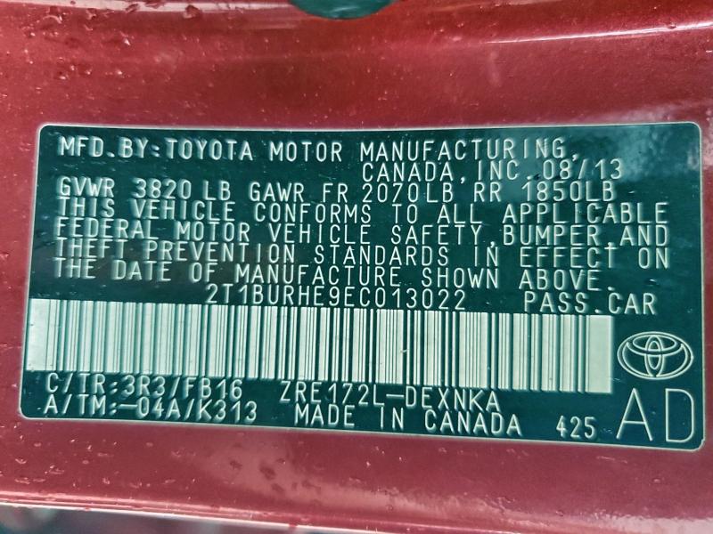 2014 Toyota Corolla მანქანა იყიდება აუქციონზე, vin: 2T1BURHE9EC013022, აუქციონის ნომერი: 93936995