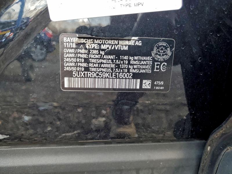 94222305 :رقم المزاد ، 5UXTR9C59KLE16002 vin ، 2019 Bmw X3 مزاد بيع