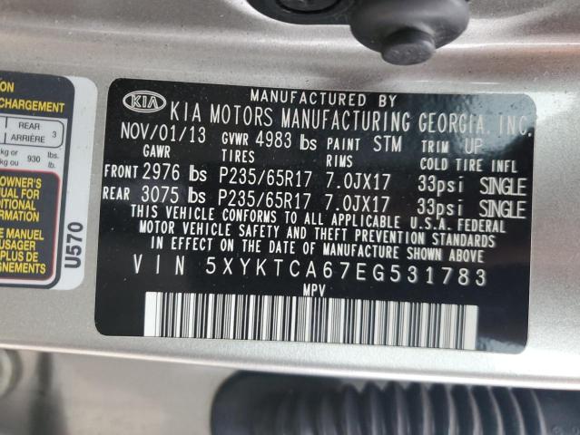 93147705 :رقم المزاد ، 5XYKTCA67EG531783 vin ، 2014 Kia Sorento مزاد بيع