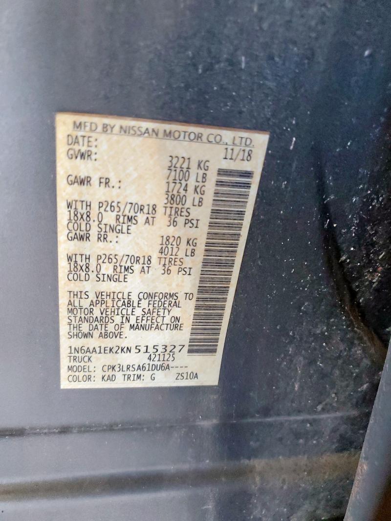 Aukcja sprzedaży 2019 Nissan Titan, vin: 1N6AA1EK2KN515327, numer aukcji: 92622035