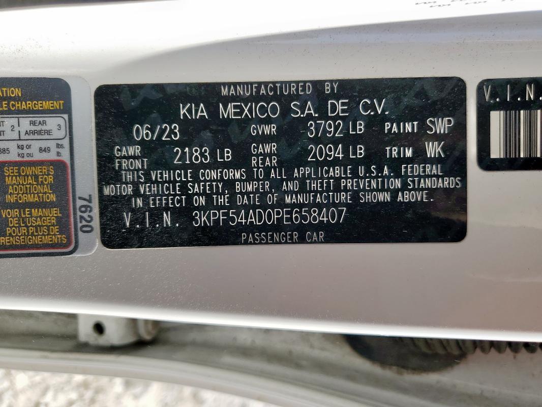 2023 Kia Forte მანქანა იყიდება აუქციონზე, vin: 3KPF54AD0PE658407, აუქციონის ნომერი: 91841485