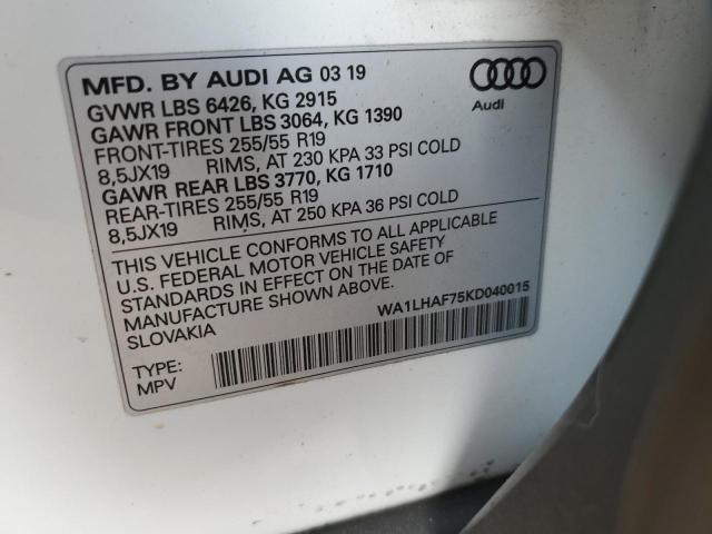 90023845 :رقم المزاد ، WA1LHAF75KD040015 vin ، 2019 Audi Q7 مزاد بيع