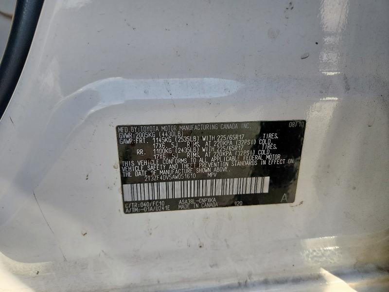 91836285 :رقم المزاد ، 2T3ZF4DV5AW051610 vin ، 2010 Toyota Rav4 مزاد بيع