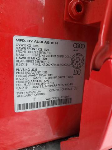 2024 Audi Q3 მანქანა იყიდება აუქციონზე, vin: WA1DECF32R1151171, აუქციონის ნომერი: 91488545