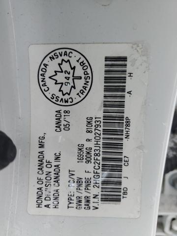 Продажа на аукционе авто 2018 Honda Civic, vin: 2HGFC2F83JH027931, номер лота: 91550335
