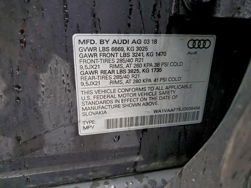 94410665 :رقم المزاد ، WA1VAAF75JD038454 vin ، 2018 Audi Q7 مزاد بيع