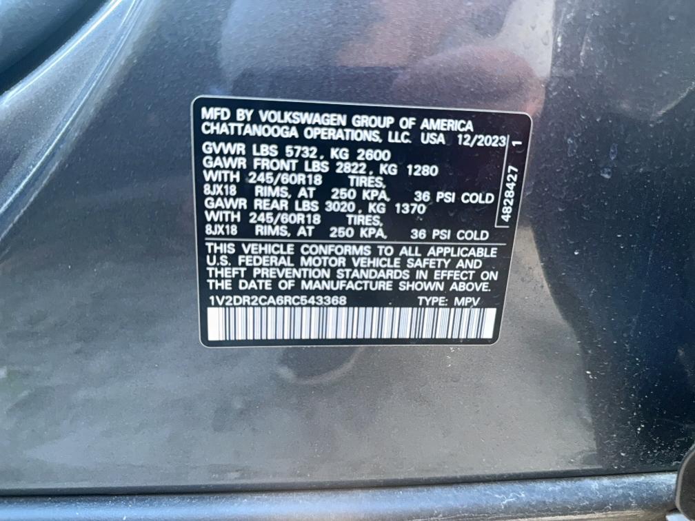 Aukcja sprzedaży 2024 Volkswagen Atlas Se, vin: 1V2DR2CA6RC543368, numer aukcji: 92267125