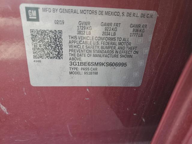 Aukcja sprzedaży 2019 Chevrolet Cruze Lt, vin: 3G1BE6SM9KS606995, numer aukcji: 92076685