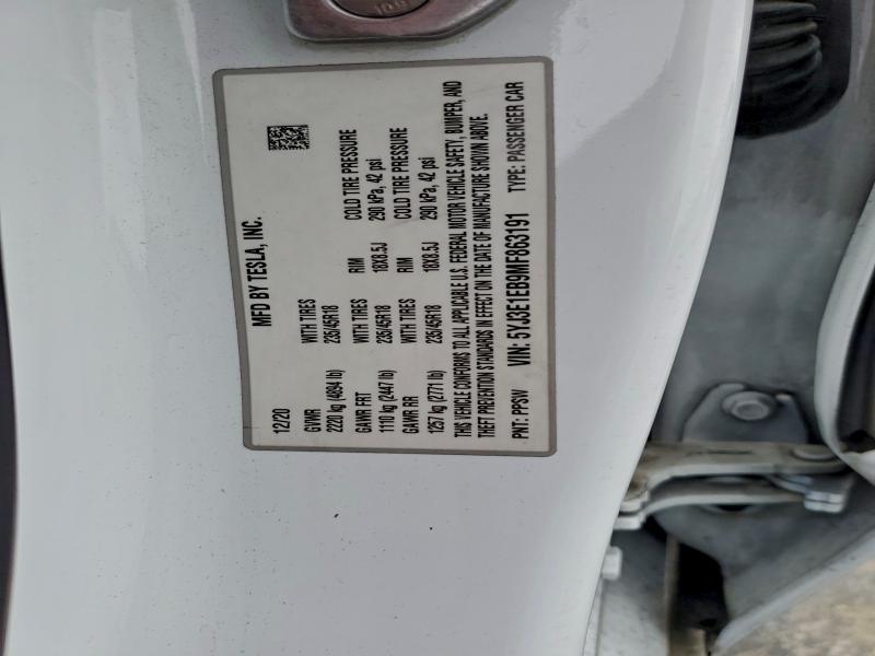 94312155 :رقم المزاد ، 5YJ3E1EB9MF863191 vin ، 2021 Tesla Model 3 مزاد بيع