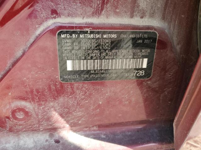 91666395 :رقم المزاد ، ML32A4HJ1HH019599 vin ، 2017 Mitsubishi Mirage مزاد بيع