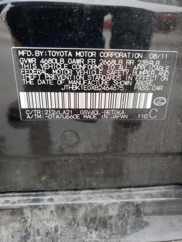 2011 Lexus Es მანქანა იყიდება აუქციონზე, vin: JTHBK1EGXB2464675, აუქციონის ნომერი: 93704865