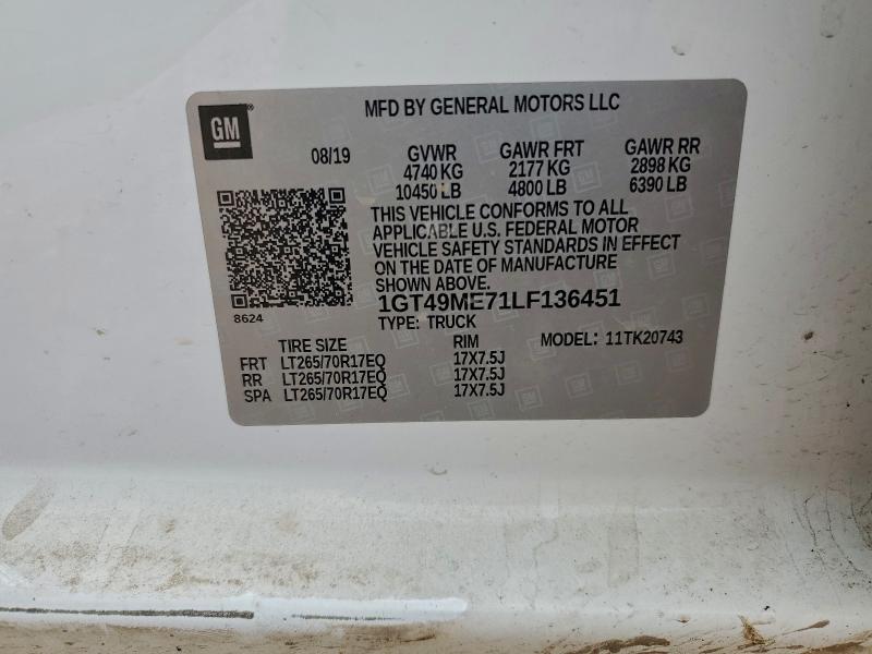2020 Gmc Sierra მანქანა იყიდება აუქციონზე, vin: 1GT49ME71LF136451, აუქციონის ნომერი: 94765285