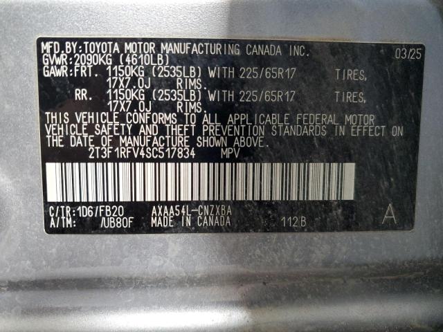 2025 Toyota Rav4 მანქანა იყიდება აუქციონზე, vin: 2T3F1RFV4SC517834, აუქციონის ნომერი: 91498585