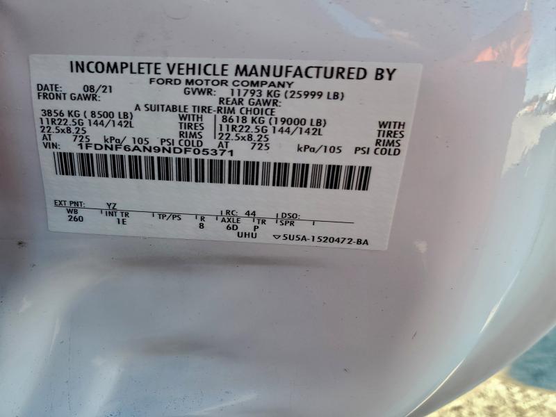 2022 Ford F650 Super მანქანა იყიდება აუქციონზე, vin: 1FDNF6AN9NDF05371, აუქციონის ნომერი: 75162345