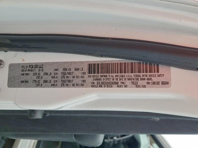 94225715 :رقم المزاد ، 3C6JR6DG2HG542008 vin ، 2017 Ram 1500 مزاد بيع