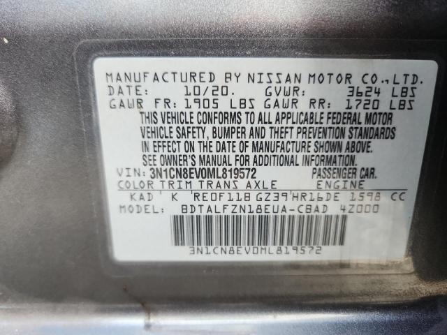 97174985 :رقم المزاد ، 3N1CN8EV0ML819572 vin ، 2021 Nissan Versa Sv مزاد بيع