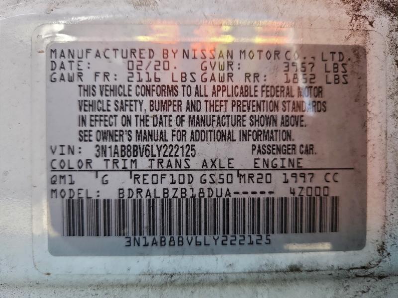 94344045 :رقم المزاد ، 3N1AB8BV6LY222125 vin ، 2020 Nissan Sentra مزاد بيع
