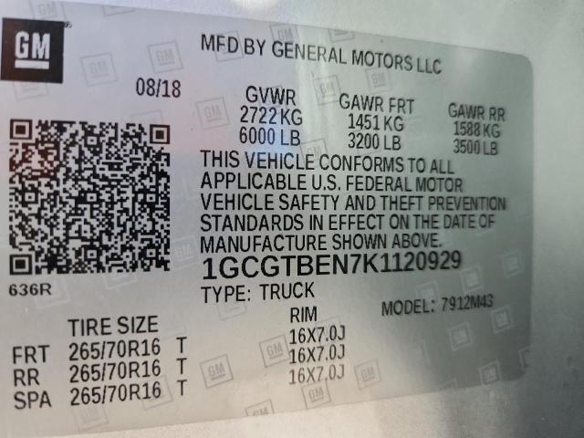 Aukcja sprzedaży 2019 Chevrolet Colorado, vin: 1GCGTBEN7K1120929, numer aukcji: 90678715