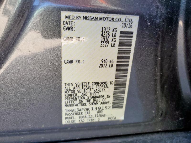 2017 Nissan Altima მანქანა იყიდება აუქციონზე, vin: 1N4AL3AP2HC139152, აუქციონის ნომერი: 84781365