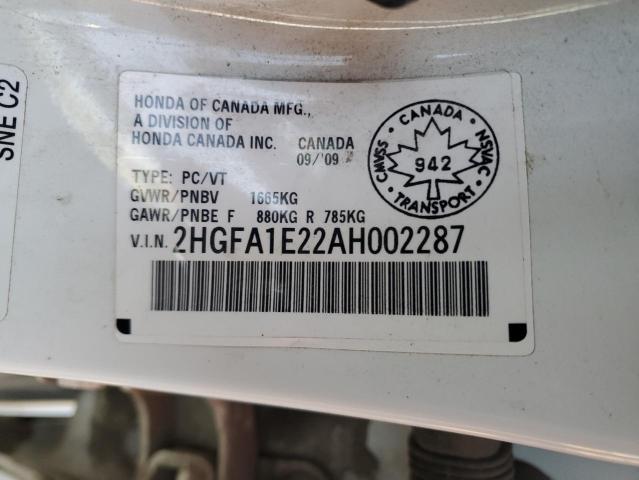 Продажа на аукционе авто 2010 Honda Civic, vin: 2HGFA1E22AH002287, номер лота: 91385825