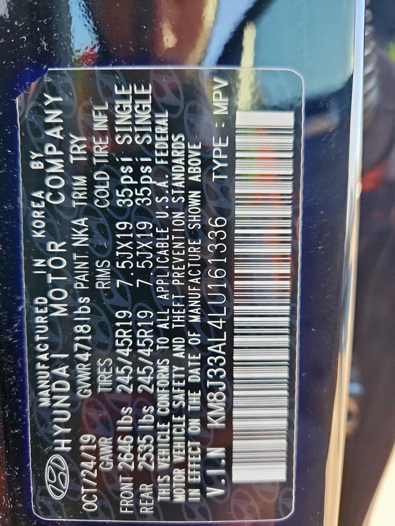 Aukcja sprzedaży 2020 Hyundai Tucson Lim, vin: KM8J33AL4LU161336, numer aukcji: 92132375