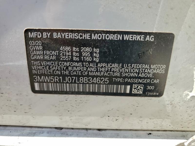 94536775 :رقم المزاد ، 3MW5R1J07L8B34625 vin ، 2020 Bmw 330i مزاد بيع